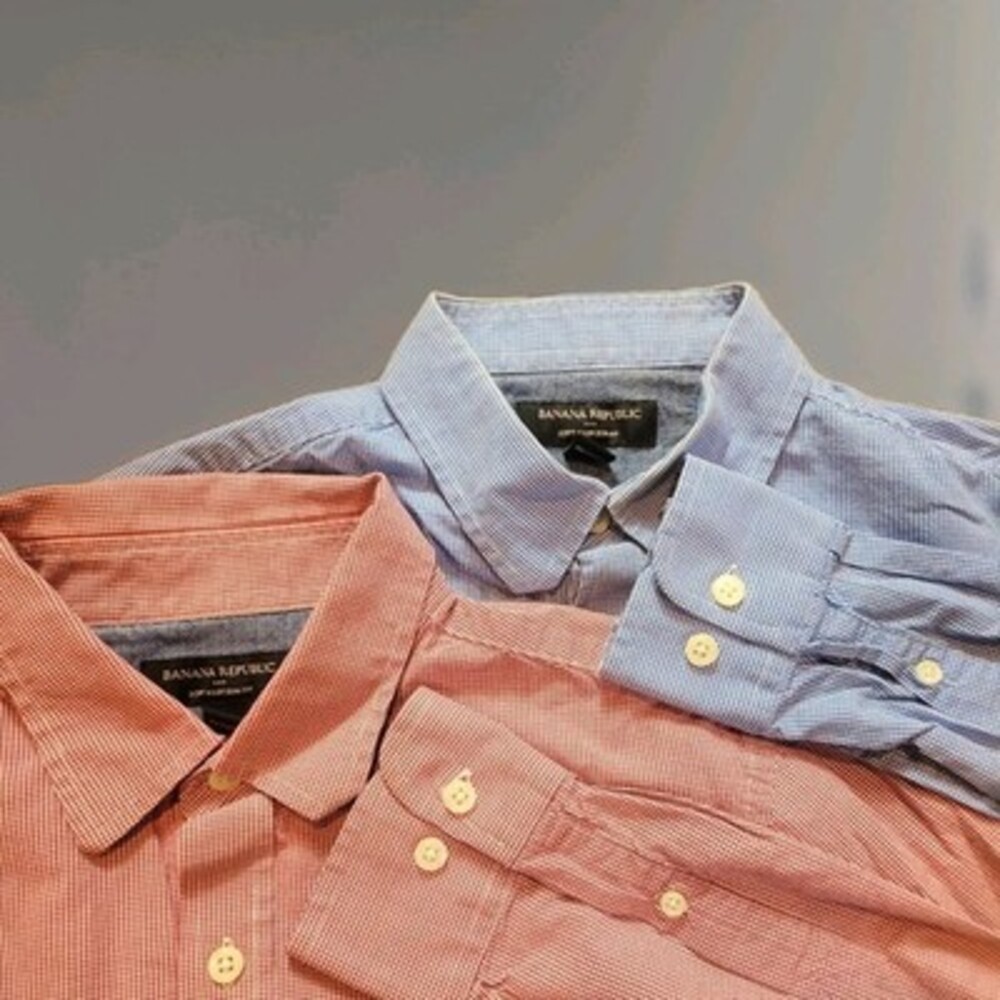 2x Banana Republic Men’s Button Down Soft Wash Slim Fit Small Blue Red Check